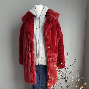 Luxe Cloud Oversized Faux Fur Coat Red NWT